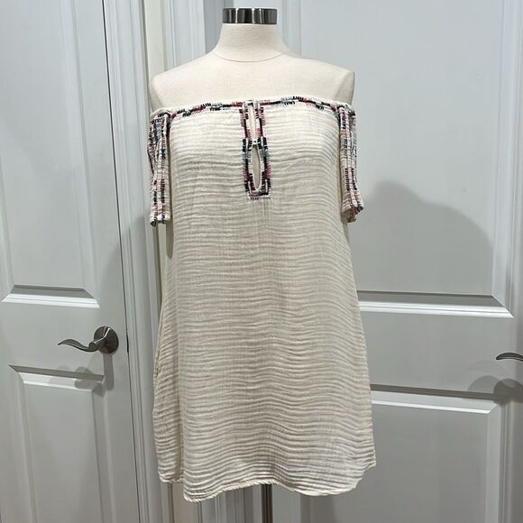 New! ZARA Dress Embroidered Off The Shoulder Boho  Off White/ Ivory - Picture 2 of 15
